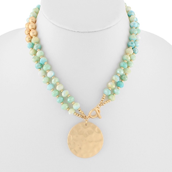 2 Row Glass Ball & Round Pendant Necklace - Picture 2 of 2